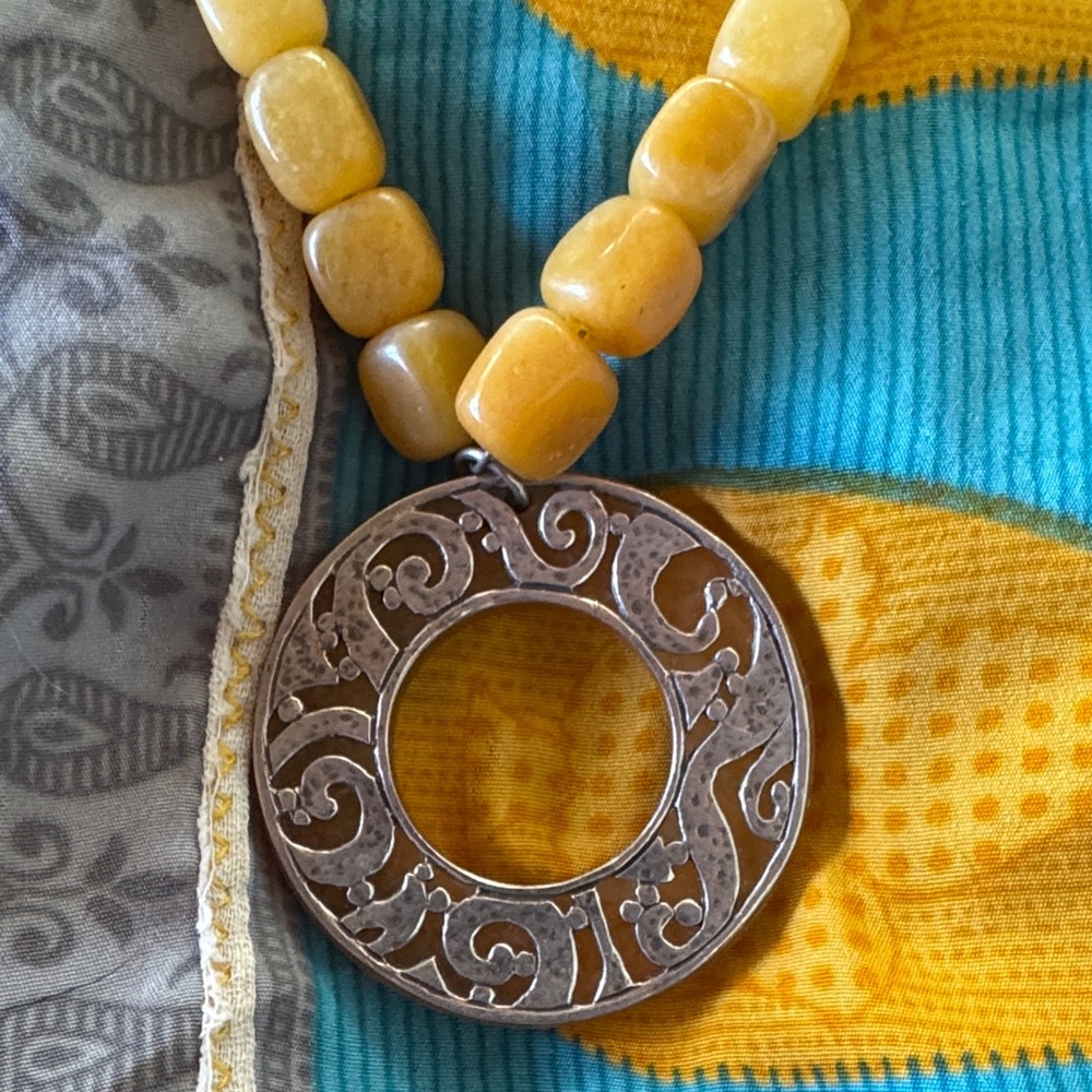 Silpada Yellow Bead Necklace with Silver Filigree Disc Pendant